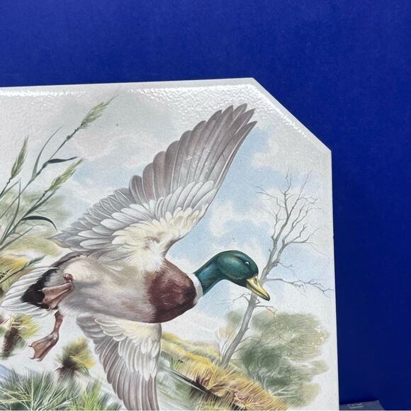 Ceramic Mallard Duck Male in Flight 8x8 Edge Cut Tile Made in USA - Picture 3 of 7